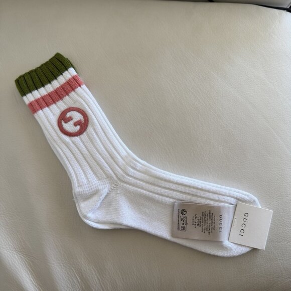 NWT Round Interlocking G cotton socks Sz L 100% Authentic - Picture 4 of 7